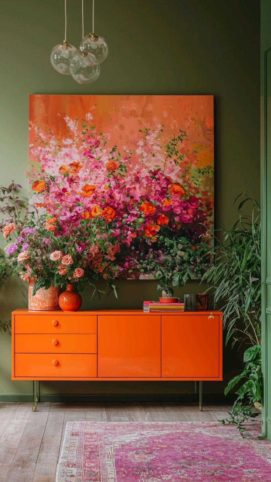 Intérieur vert et composition florale