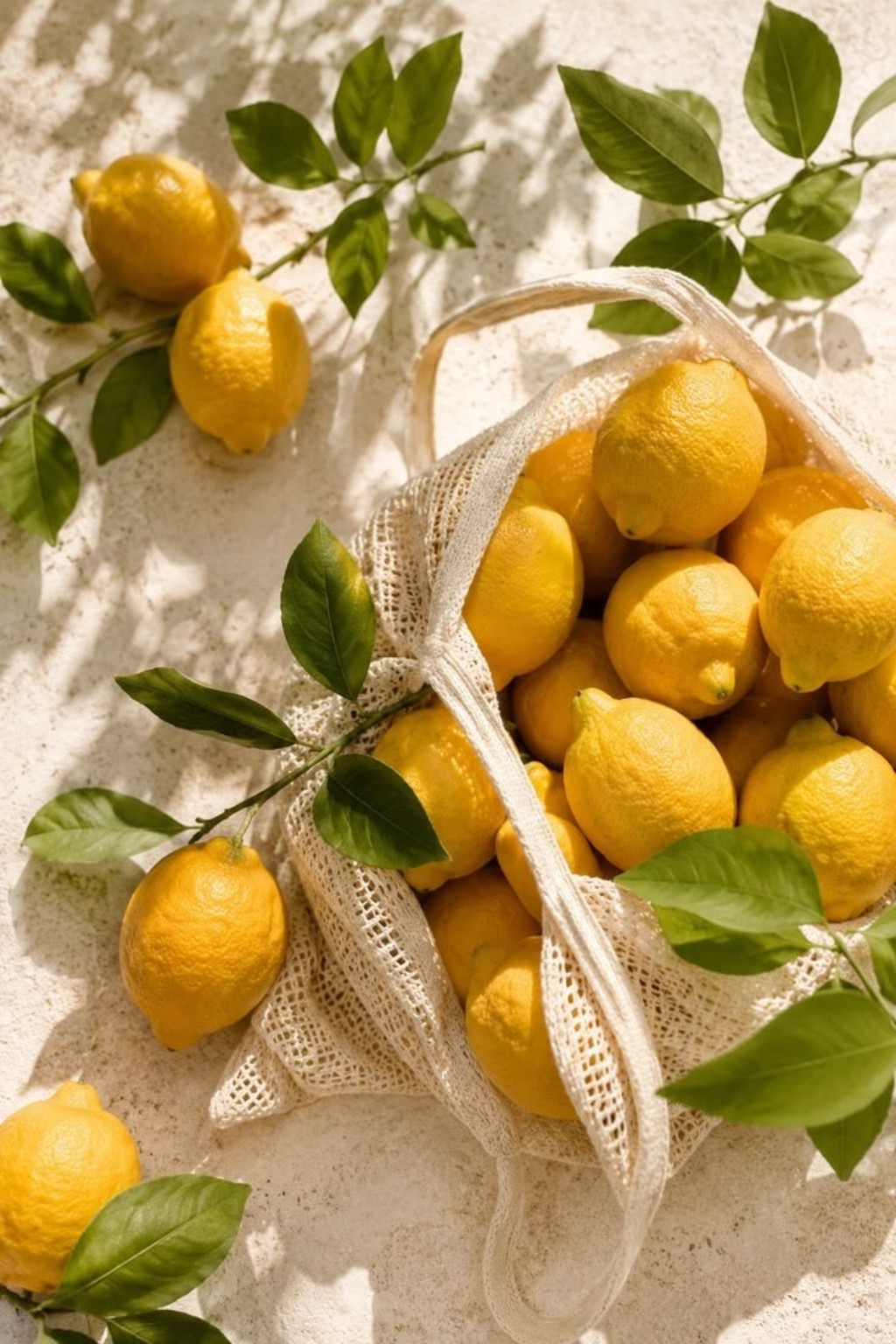 Citrons frais et feuilles vertes dans la lumière